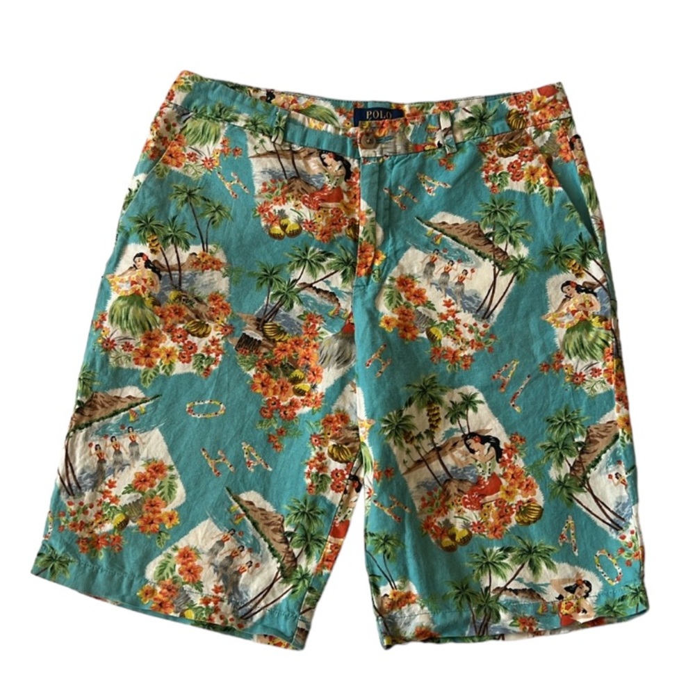Polo Ralph Lauren Boys Shorts Size 20 Multicolor Hawaiian Aloha Linen Preppy